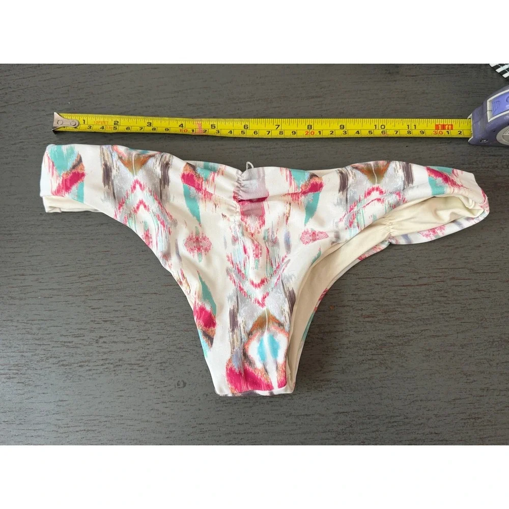 L Space Bitsy Cut Bikini Bottoms XS Pink Turquoise Ikat Print Low Rise Swim NWOT